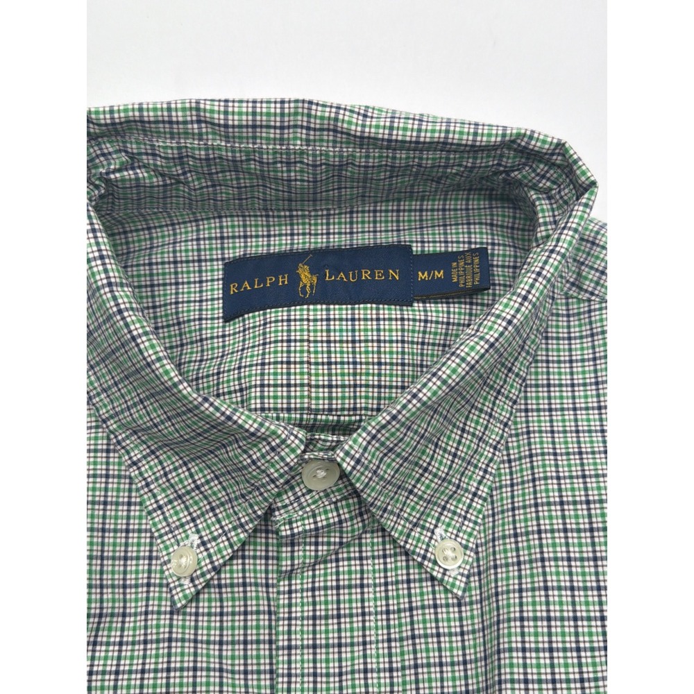 Ralph Lauren Mens Green Navy Micro Check Button Down Shirt Medium Long Sleeve - Picture 7 of 8